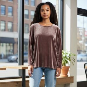 J. Jill Velvet Long Sleeve Top - Rich Brown
